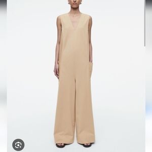 COS Oversized V Neck Beige Wide-Leg Jumpsuit Sleeveless